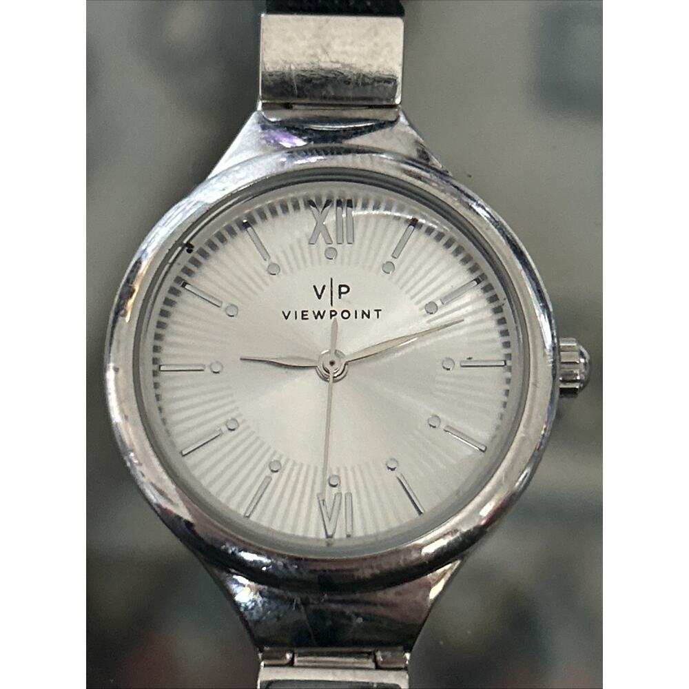 Viewpoint Silver Tone Black Band Women’s Quartz Watch